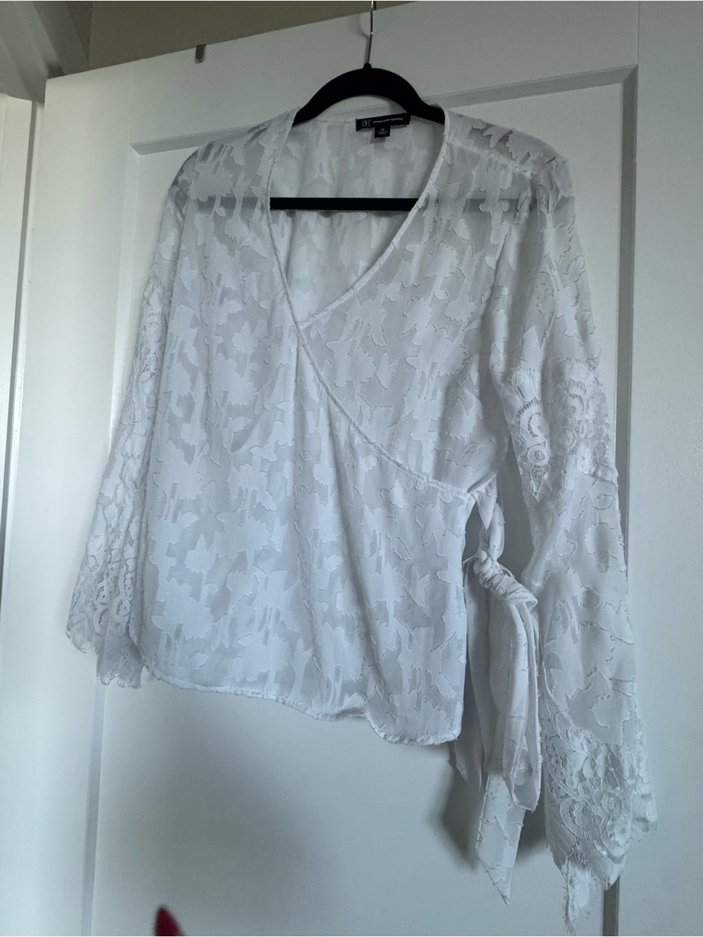 INC International Concepts White Lace Wrap Top